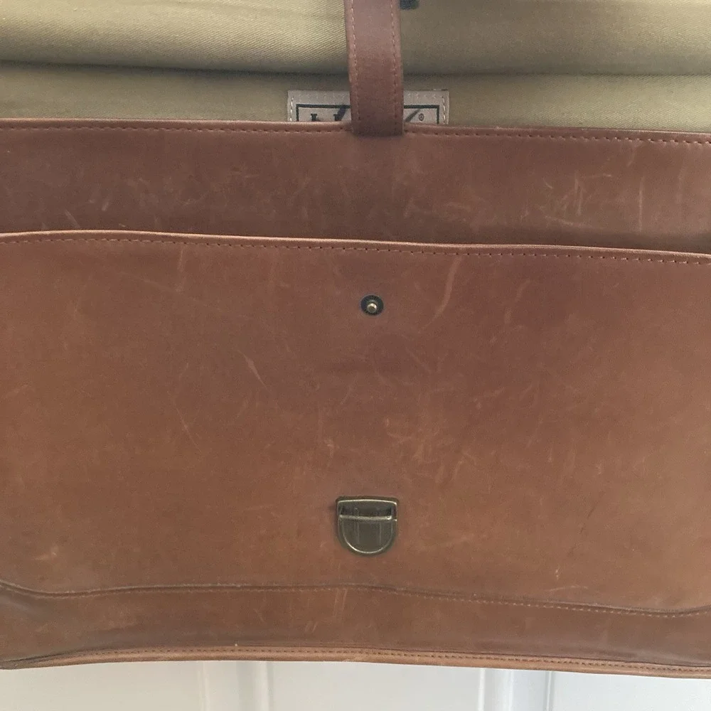 Vtg LL Bean Brown Leather Briefcase Attaché Organizer 17